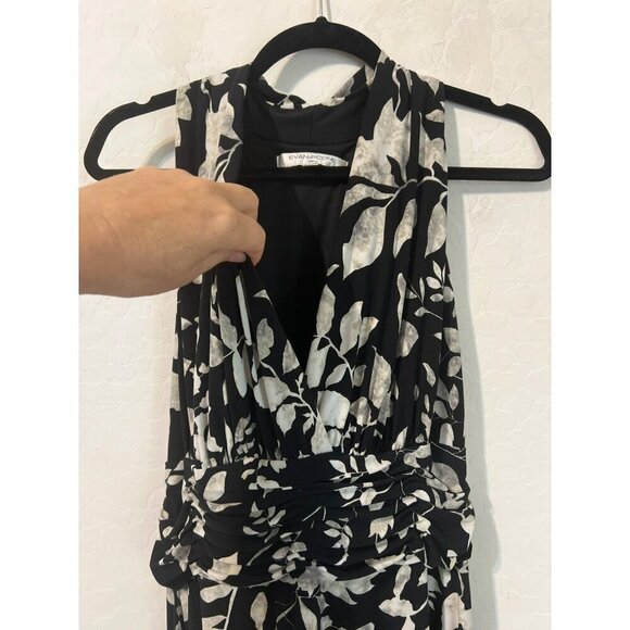 Evan Picone Sz 16 Fit and Flare Midi Halter Style Dress Black White Print - Picture 3 of 9